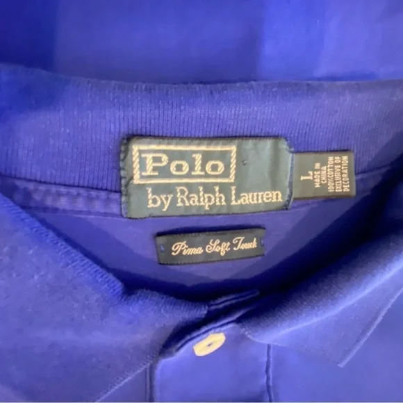 Polo Ralph Lauren collared pol0 shirt  L Blue Pima soft touch cotton small horse - Picture 5 of 6